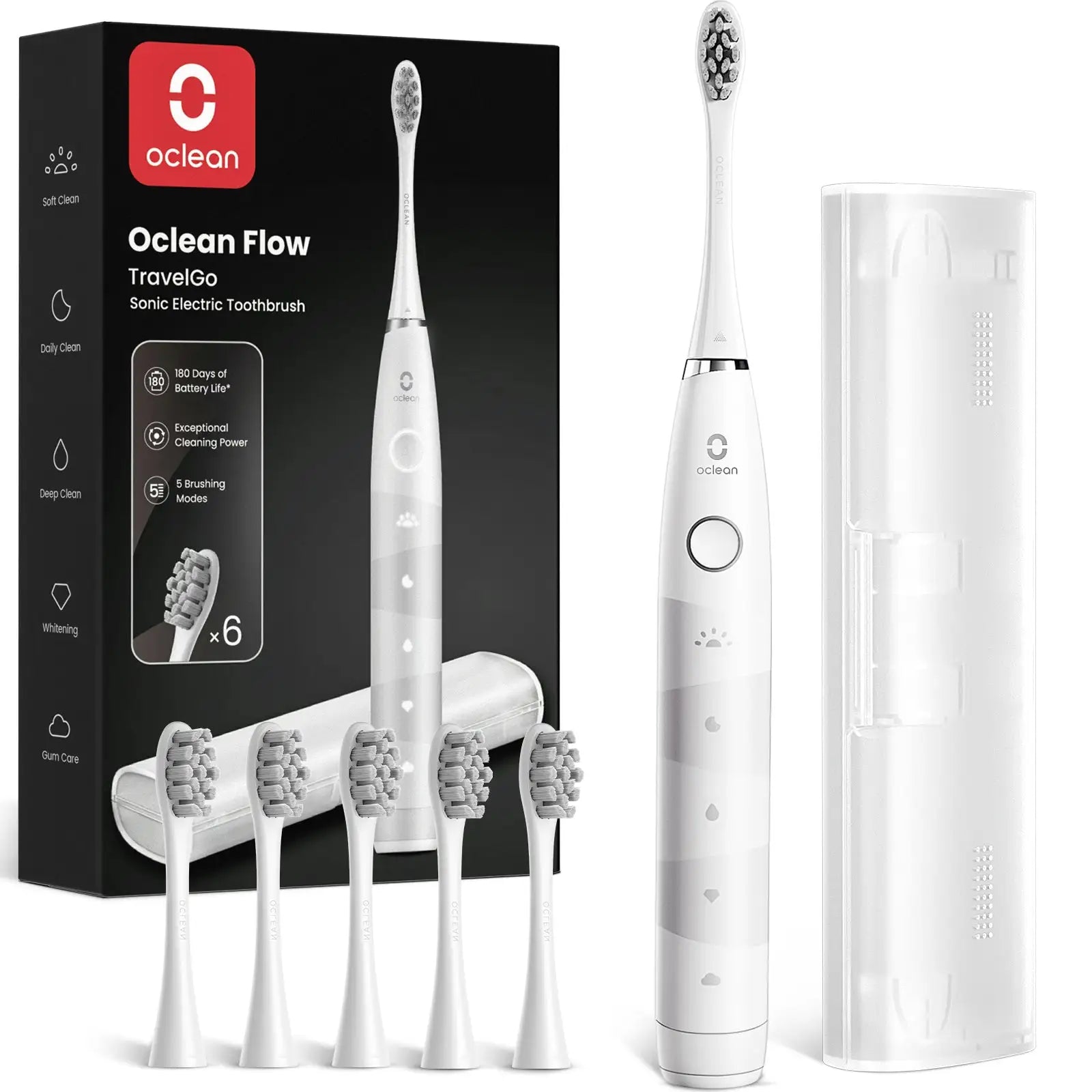 Cepillo de Dientes Eléctrico Sónico Oclean Flow TravelGo Set - Blanco Con Caja